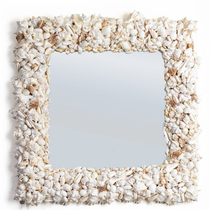 Timeless White Shell Decorative Square Wall Mirror | 27 inches