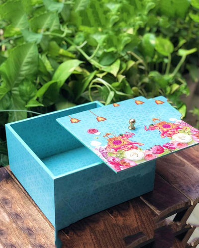 Elephant Printed Wooden Jar Box | 8 x 4 inches