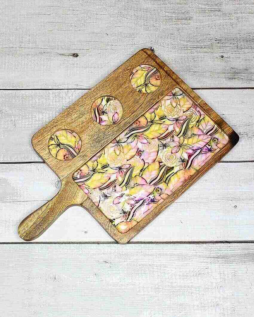 Abstract Floral Mango Wood Serving Platter | 9 x 15 inches