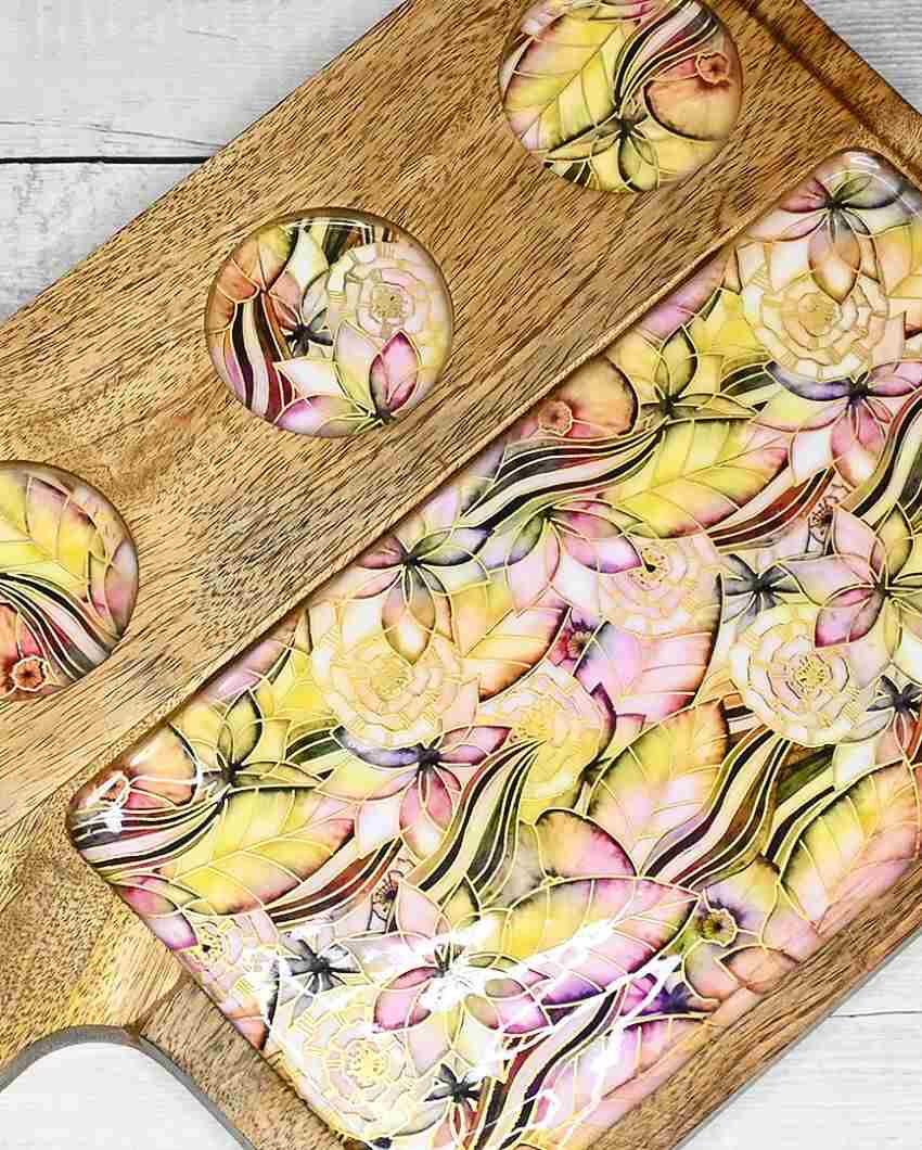 Abstract Floral Mango Wood Serving Platter | 9 x 15 inches