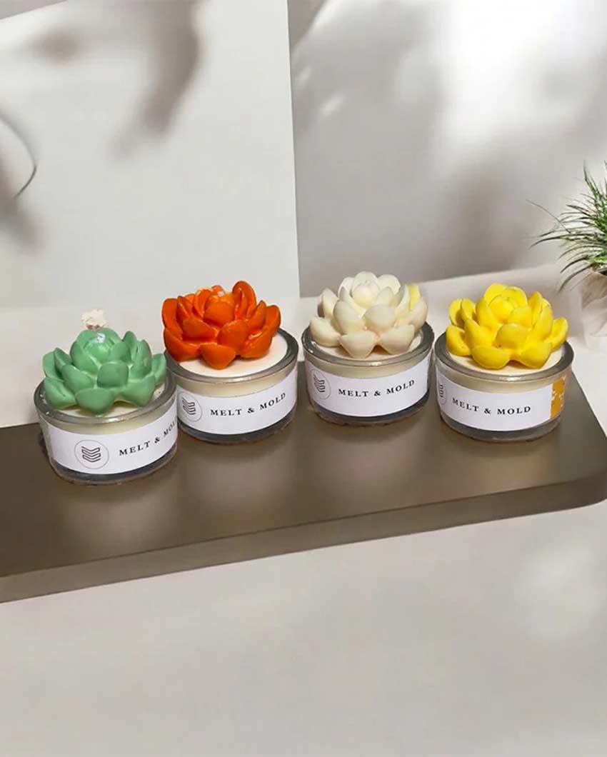 Botanical Touch Mini Succulent Soy Wax Candle | Set of 4 | 5.1 x 5.1 cm / 2 x 2 inches