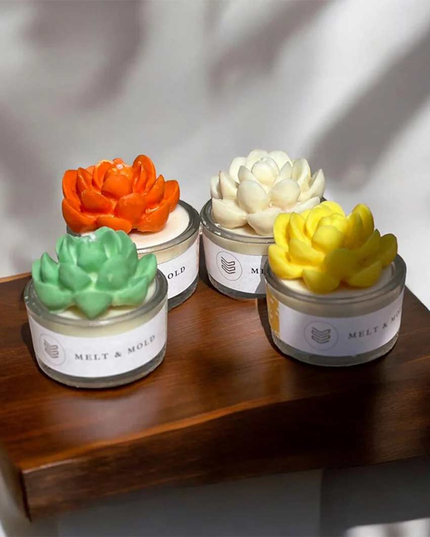 Botanical Touch Mini Succulent Soy Wax Candle | Set of 4 | 5.1 x 5.1 cm / 2 x 2 inches