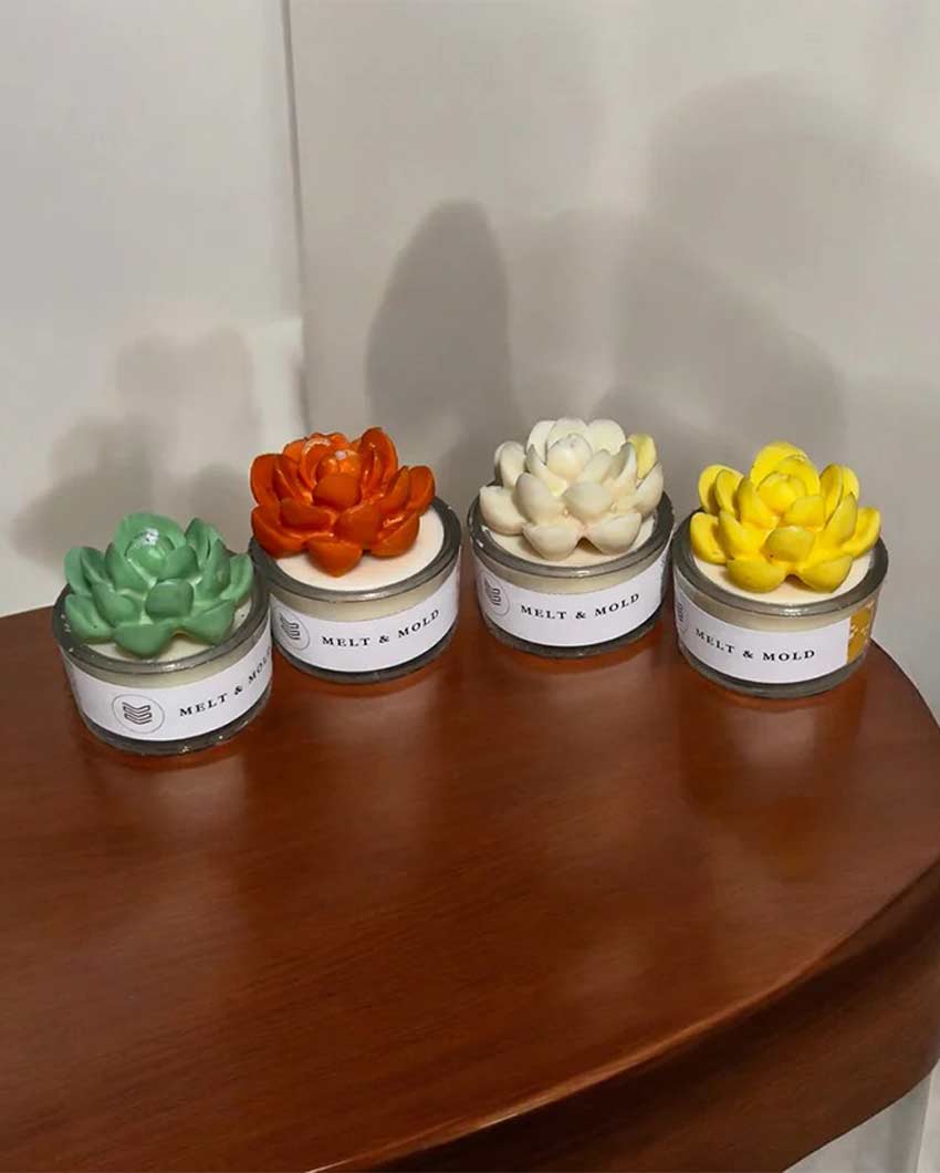 Botanical Touch Mini Succulent Soy Wax Candle | Set of 4 | 5.1 x 5.1 cm / 2 x 2 inches