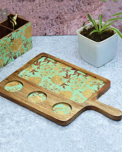 Green Floral Mango Wood Serving Platter | 9 x 15 inches