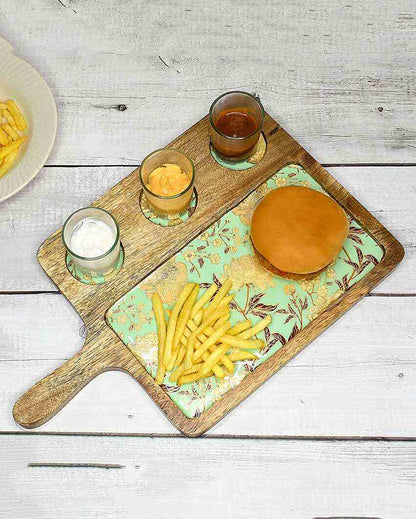 Green Floral Mango Wood Serving Platter | 9 x 15 inches