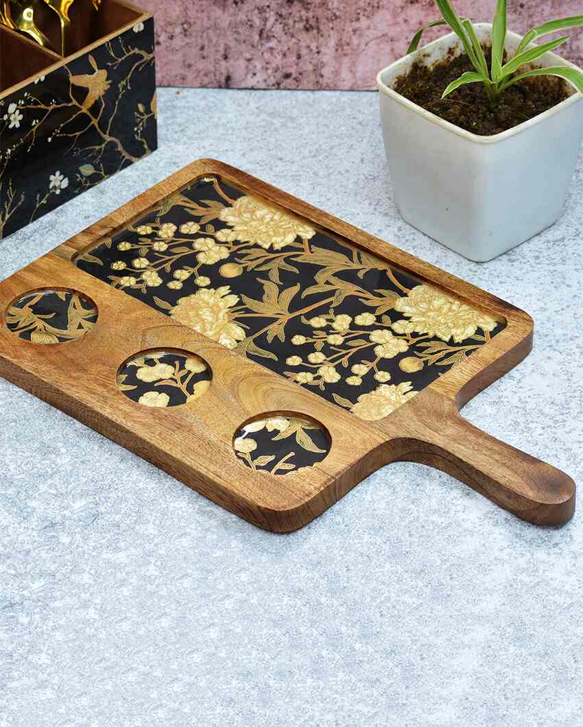 Golden Blossom Mango Wood Serving Platter | 9 x 15 inches