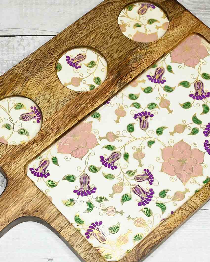 Beautiful Floral Mango Wood Platter | 9 x 15 inches