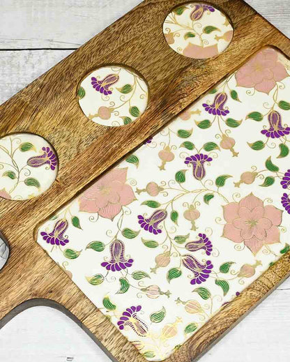 Beautiful Floral Mango Wood Platter | 9 x 15 inches