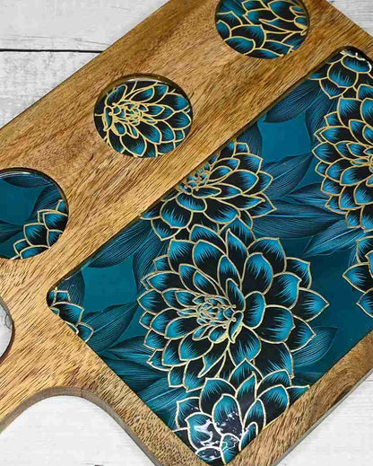 Blue Floral Mango Wood Serving Platter | 9 x 15 inches