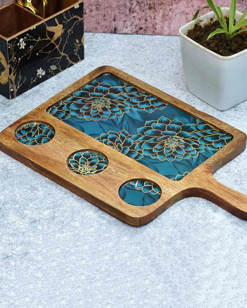 Blue Floral Mango Wood Serving Platter | 9 x 15 inches