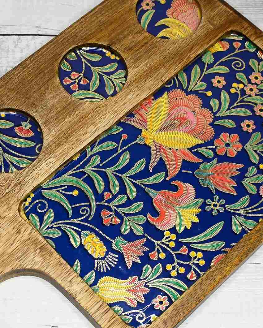 Vibrant Floral Mango Wood Serving Platter | 9 x 15 inches