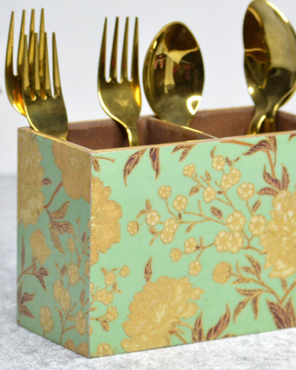 Green Floral Cutlery Holders | Set Of 2 | 6 x 3 x 4 inches