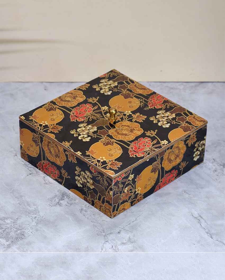 Classic Multicolor Handcrafted Wooden Box | 8 x 8 x 4 inches