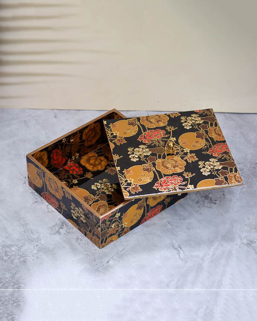 Classic Multicolor Handcrafted Wooden Box | 8 x 8 x 4 inches