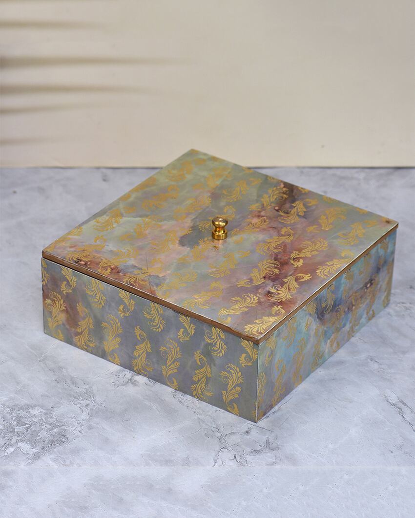 Vedic Design Square Wooden Box | 8 x 8 x 4 inches