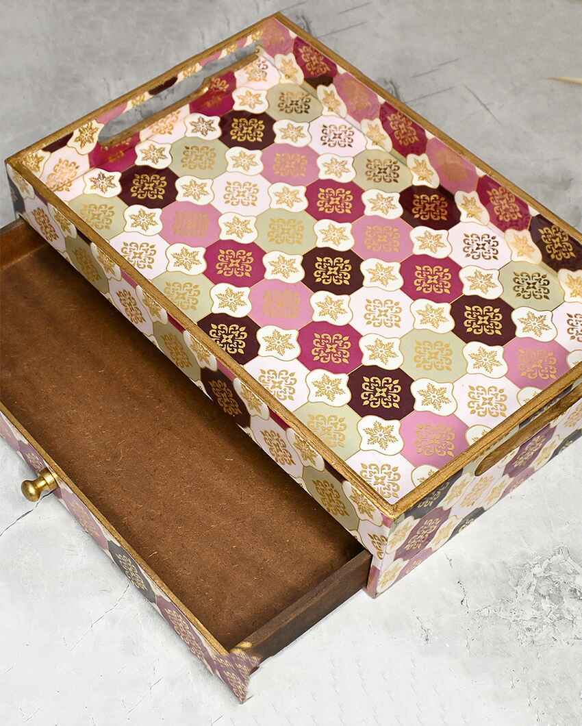 Turkish Pattern Wooden Drawer Tray | 12 x 8 x 3 inches