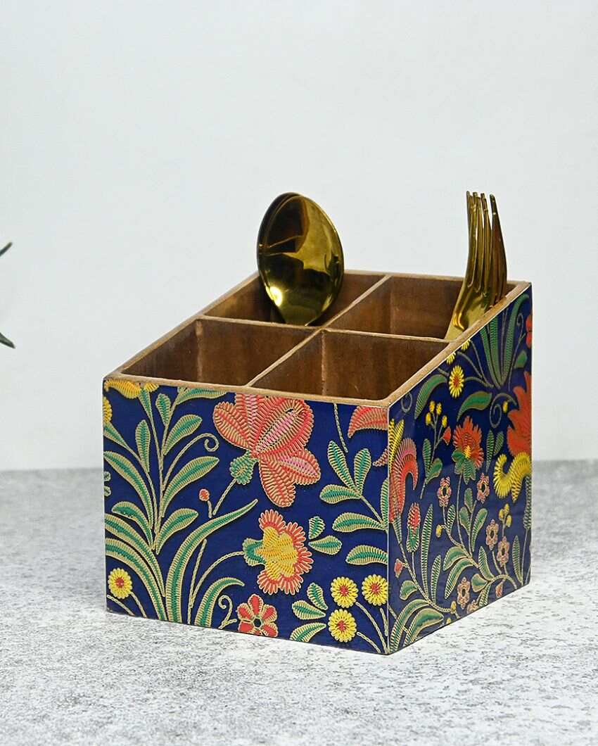 Vibrant Floral Four Divisions Cutlery Holders | Set Of 2 | 5 x 5 inches