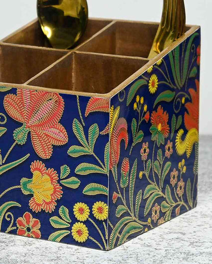 Vibrant Floral Four Divisions Cutlery Holders | Set Of 2 | 5 x 5 inches