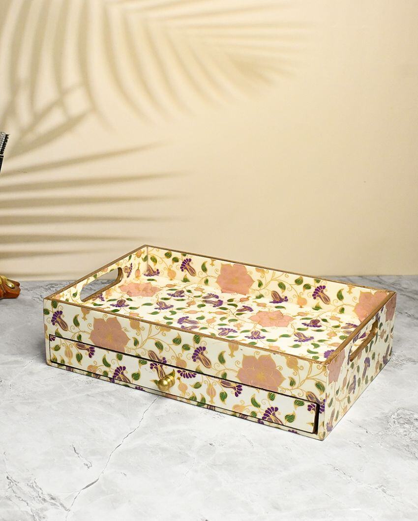 Beautiful Floral Wooden Drawer Tray | 12 x 8 x 3 inches