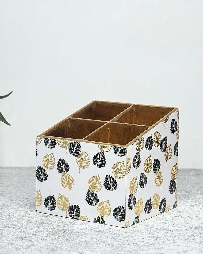 Monochrome Gold Foil Four Divisions Cutlery Holders | Set Of 2 | 5 x 5 inches