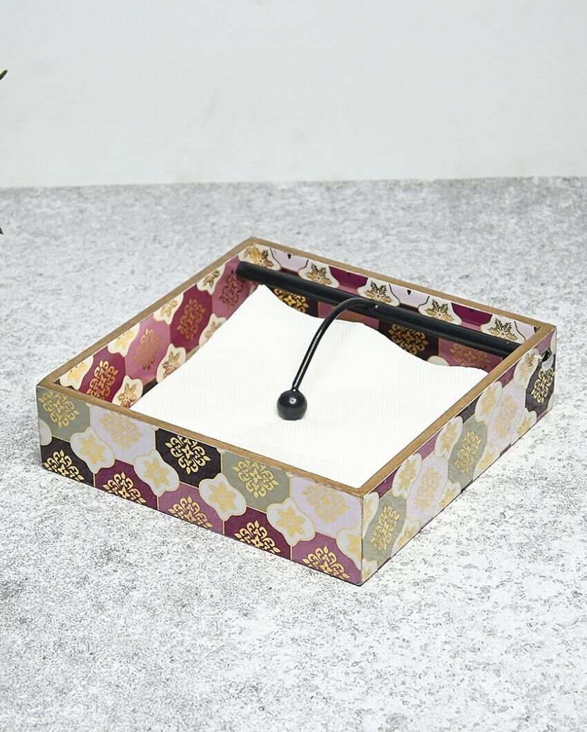 Turkish Pattern Wooden Tissue Holder | 8 x 8 x 2 inches