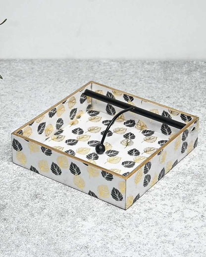 Monochrome Gold Foil Wooden Tissue Holder | 8 x 8 x 2 inches