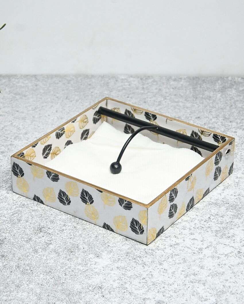 Monochrome Gold Foil Wooden Tissue Holder | 8 x 8 x 2 inches