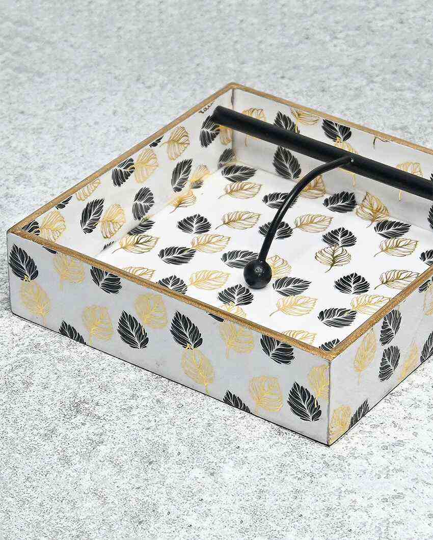 Monochrome Gold Foil Wooden Tissue Holder | 8 x 8 x 2 inches