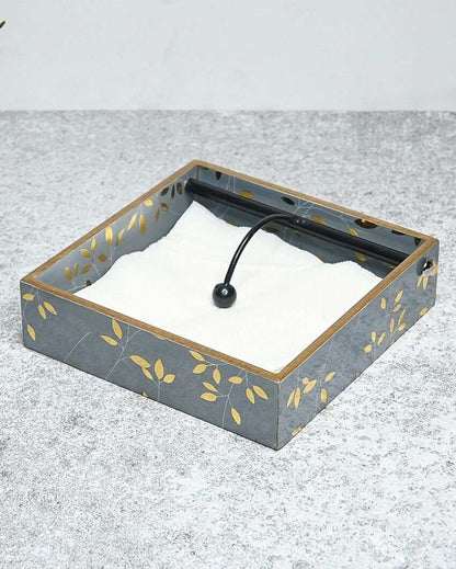 Botanical Golden Wooden Tissue Holder | 8 x 8 x 2 inches