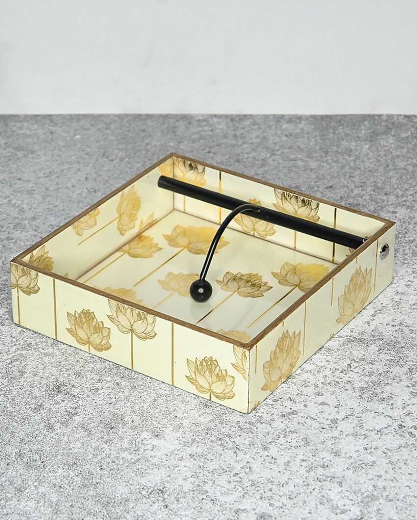 Gold Lotus Wooden Tissue Holder | 8 x 2 inches