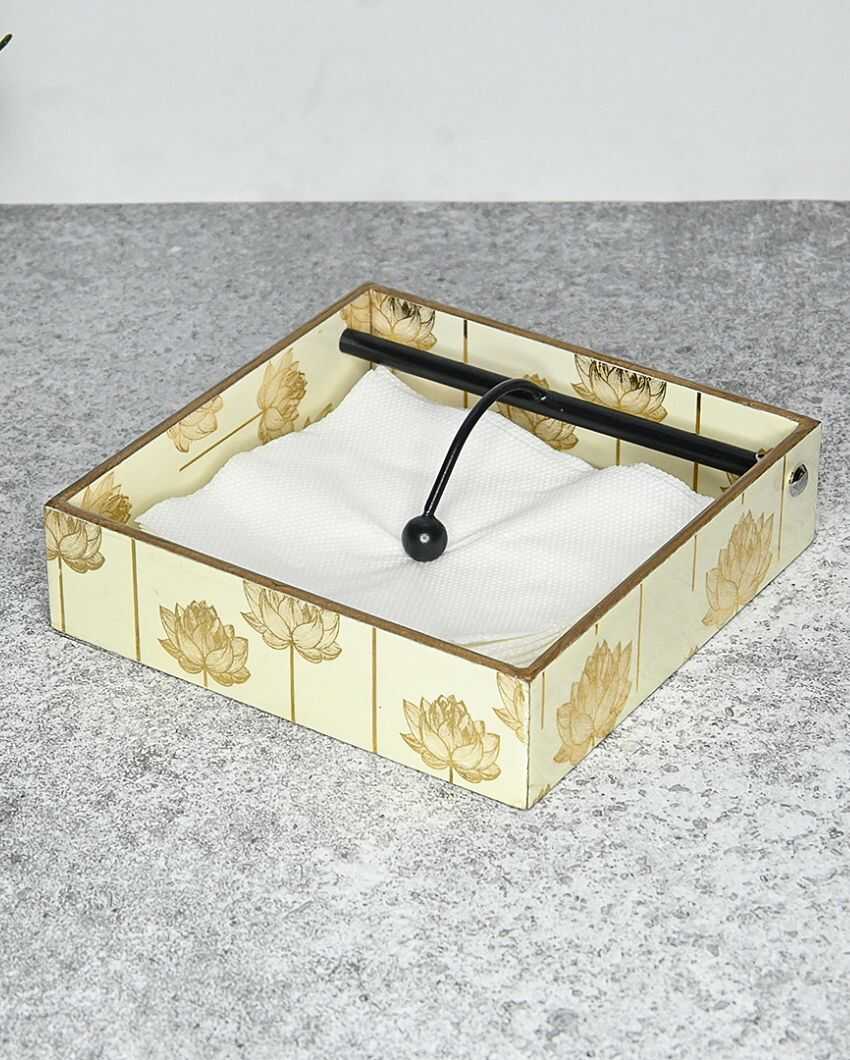 Gold Lotus Wooden Tissue Holder | 8 x 2 inches