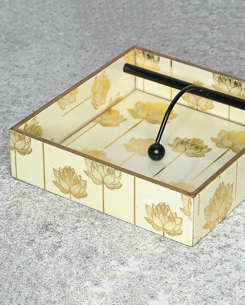 Gold Lotus Wooden Tissue Holder | 8 x 2 inches