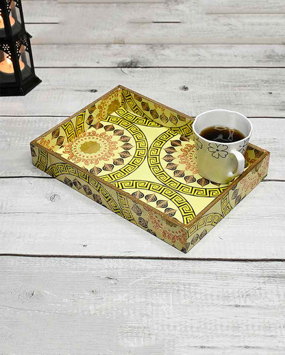 Single Yellow Wooden Serving Tray | 10 x 7 x 2 inches