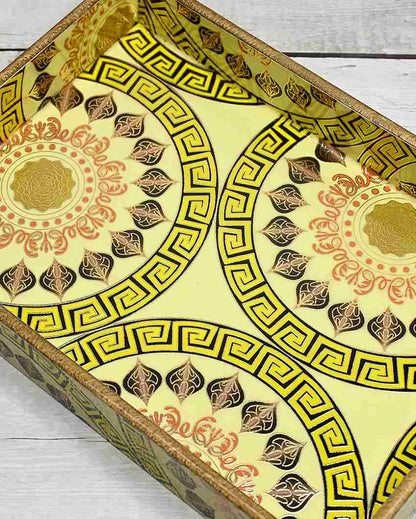 Single Yellow Wooden Serving Tray | 10 x 7 x 2 inches