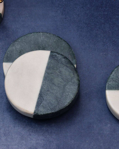 Green & White Indian Round Marble Coasters | Set Of 4 | 4 inches