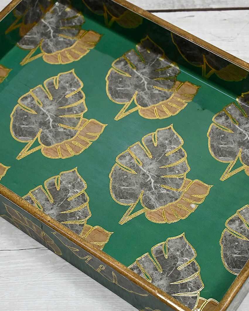 Tropical Leaves Wooden Serving Tray | 10 x 7 x 2 inches