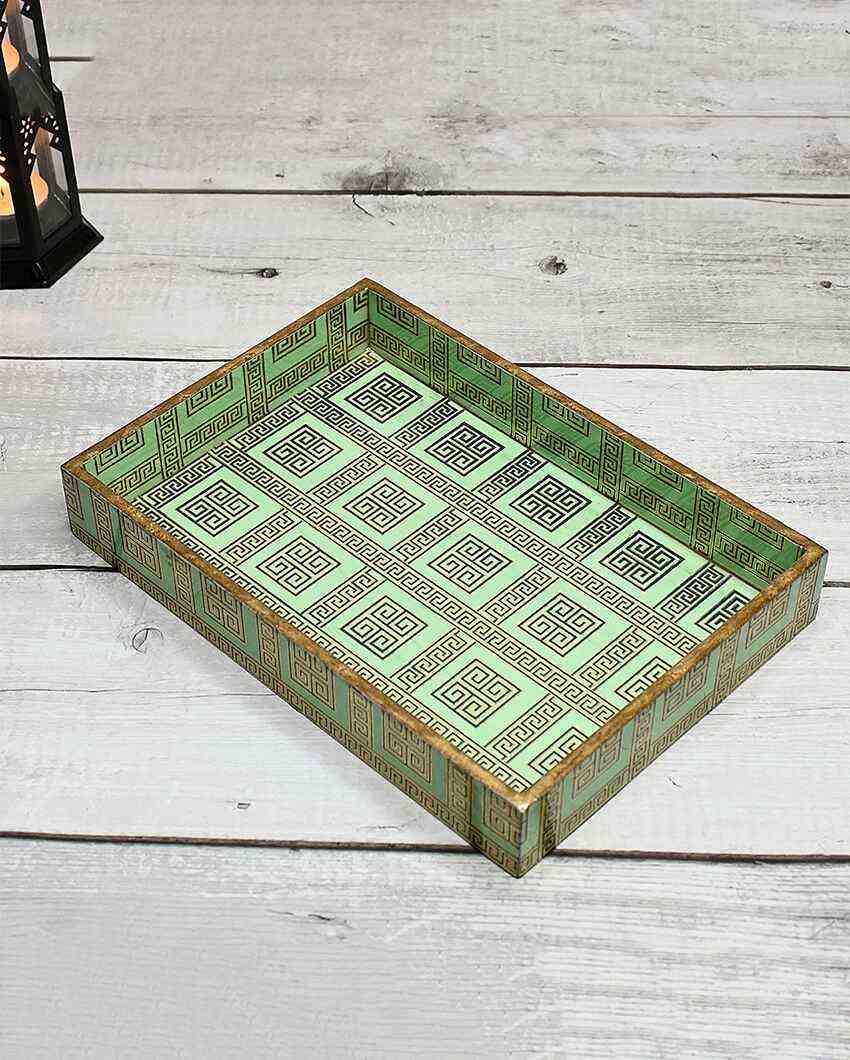 Block Green Wooden Single Serving Tray | 10 x 7 x 2 inches