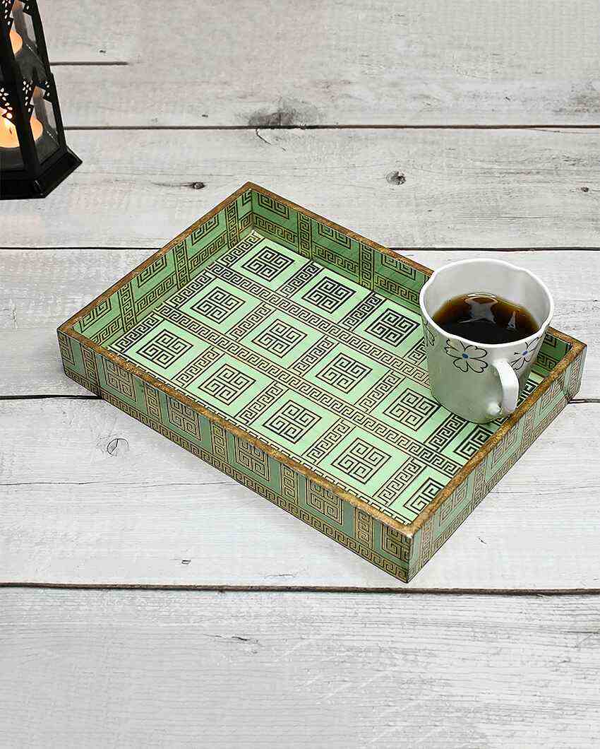 Block Green Wooden Single Serving Tray | 10 x 7 x 2 inches