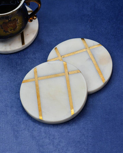 Round White Marble Inlay Coasters | Set Of 4 | 4 inches