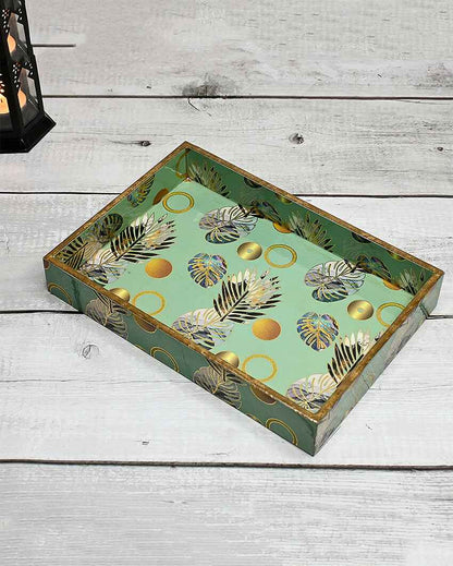 Tropical Gold Foil Wooden Single Serving Tray | 10 x 7 x 2 inches