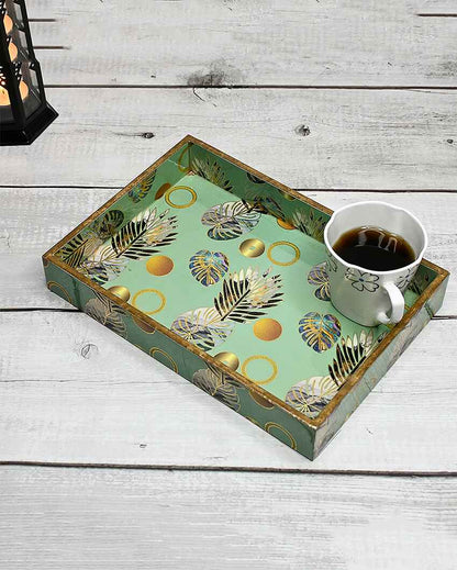 Tropical Gold Foil Wooden Single Serving Tray | 10 x 7 x 2 inches