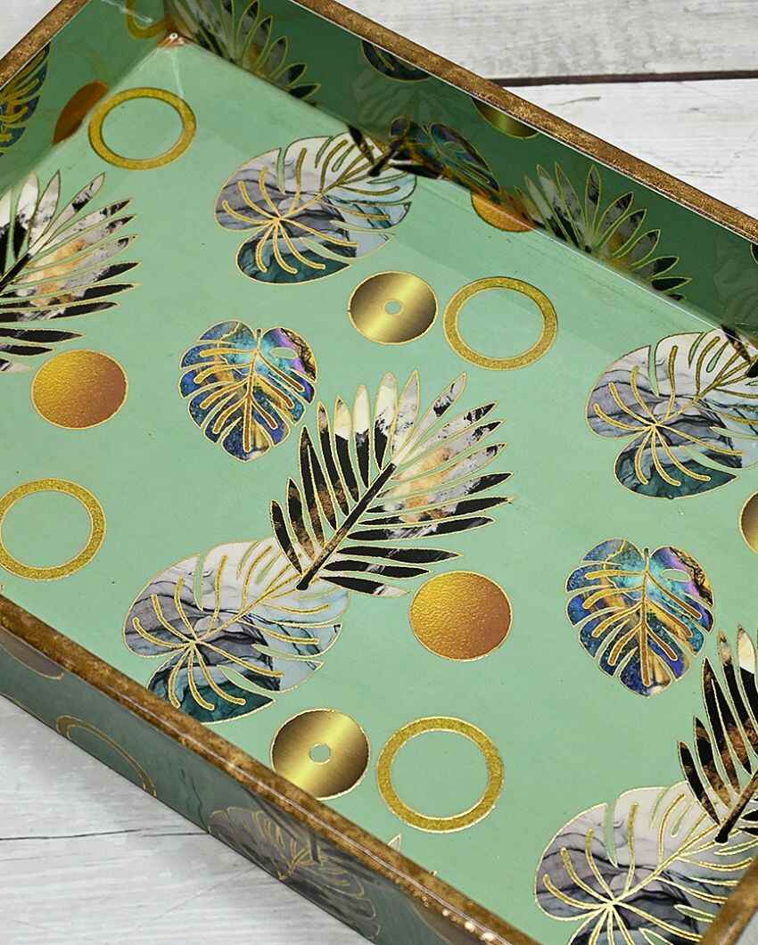 Tropical Gold Foil Wooden Single Serving Tray | 10 x 7 x 2 inches