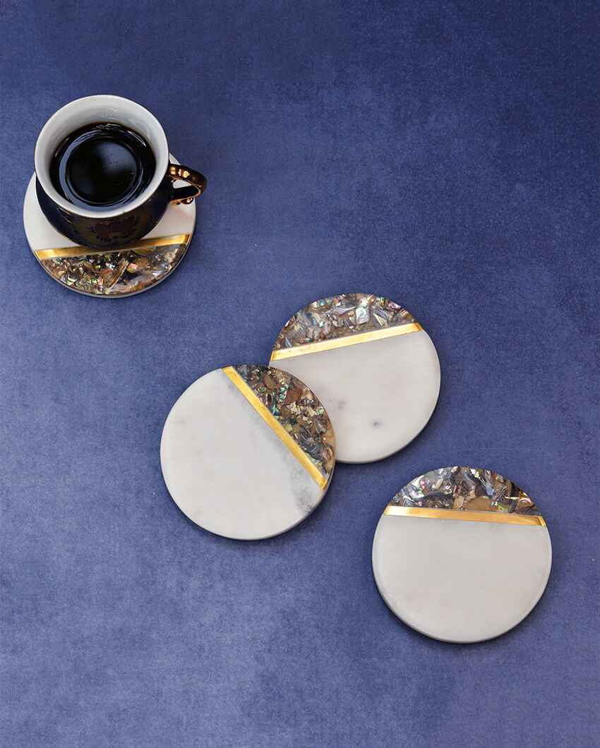 Abalone Shell Marble Coasters | Set Of 4 | 4 inches