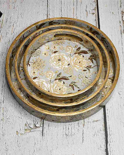 Summer Roses Round Wooden Trays | Set Of 3