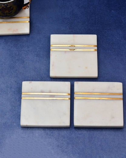 Square White Marble Inlay Coasters | Set Of 4 | 4 inches