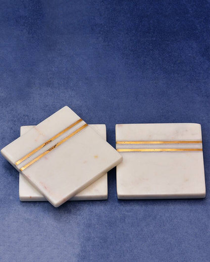 Square White Marble Inlay Coasters | Set Of 4 | 4 inches