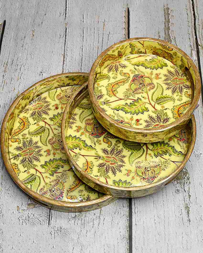 Indian Crafted Round Wooden Trays | Set Of 3