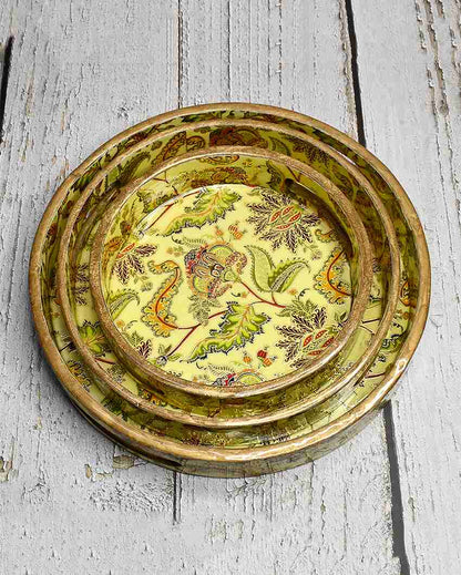 Indian Crafted Round Wooden Trays | Set Of 3