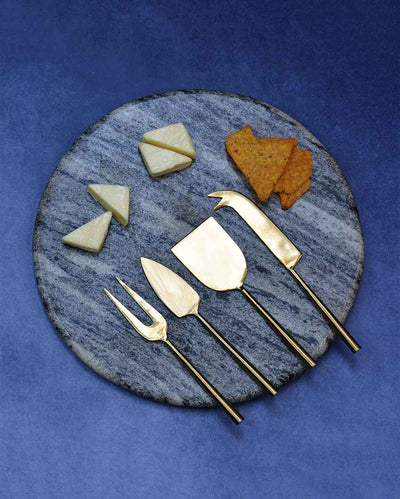 Grey Marble Cheese Board With 4 Serving Knifes | Pack Of 5