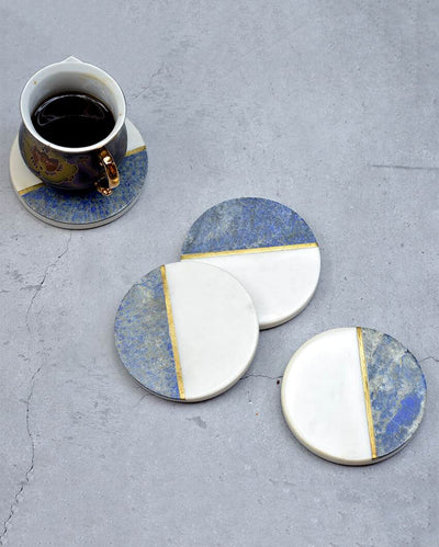 Blue & White Marble Inlay Coasters | Set Of 4 | 4 inches